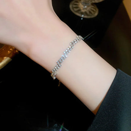 HOVANCI Silver Plated Hip Hop Diamond Bracelet En Shining Cubic Zircon Silver Link Chain Tennis Bracelet