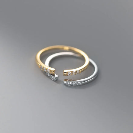 Minimalist Finger Ring Adjustable Open Gold Plated Cubic Zirconia 925 Sterling Silver Rings Fashion Jewelry for Women Girls