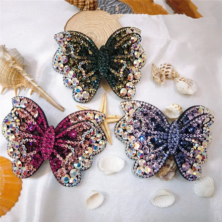 HX-302 Handmade Trendy Butterfly Hairpin Bohemian Charm Headwear Hair Pins Braided Colorful Crystal Hairclips
