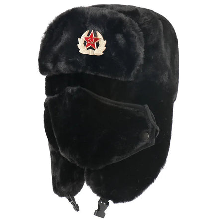 Russian Soviet Hats Artificial Rabbit Fur Ushanka Winter Cold Weather Hat for Men with Soviet Red Star