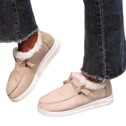 MIO Warm Gifts Slipper Adjustable Fluffy House Shoes Slip-on Indoor Outdoor Women Ankle Booties with Rubber Sole Fleece Lace-up
