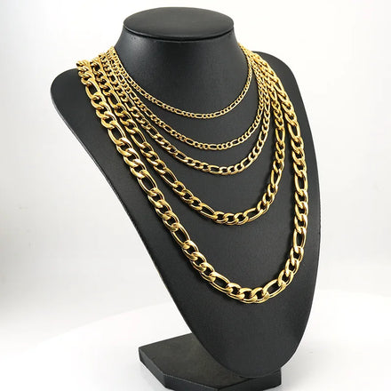 Hip Hop Fashion Stainless Steel 18k Gold Plated NK Figaro Chain Necklace Unisex Men and Women 3 3.7 5.2 7.5 9.5mm