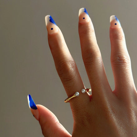 2024 Dazan New Ins Trendy 18k Gold Plated Stainless Steel Tarnish Free Vintage Polished Super Shine Bamboo Natural Pearl Ring