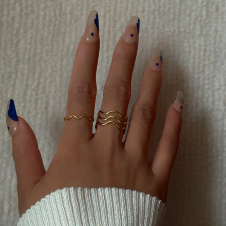 2026 Dazan New Ins Trendy 18k Gold Plated Stainless Steel Tarnish Free Medieval Court Style Minimalist Design Wave Ring Women