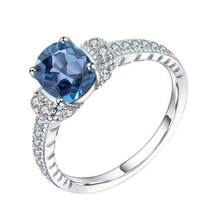 Aimgal Fine Vintage Style S925 Sterling Silver Ring Featuring 1.57ct London Blue Topasz Tarnish-Free Elegant Statement Jewelry
