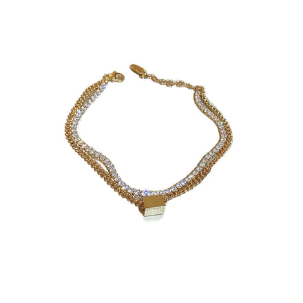 HOVANCI Chic Geometric Square Cube Tennis Chain Bracelet Double Layers Shining Gold Plated Rhinestone Crystal newest trendy