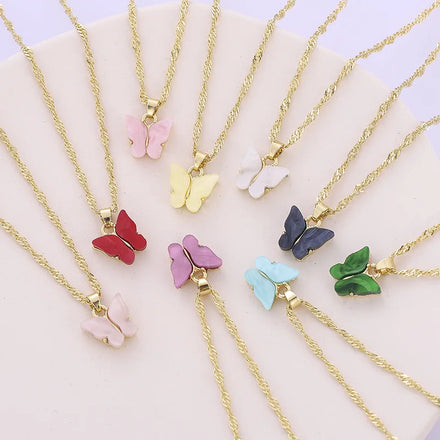 Multi Color Alloy Necklace Cute Butterfly Pendant Accessories for Girl Adjustable Sweet Style Chain Necklace Jewelry Gifts