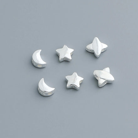 Fashion 925 Sterling Silver Geometric Stars Moon Spacer Beads for Bracelet Necklace Making Finding