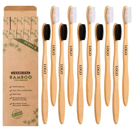 Eco-friendly Toothbrush with Soft Charcoal Bristles Custom Logo Natural Organic Bamboo Handle Biodegradable Affordable