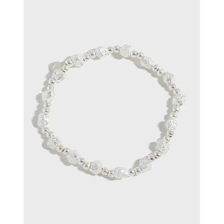 Ins Design Geometric Crushed Silver Thread Bead Texture S925 Sterling Silver Bracelet Female