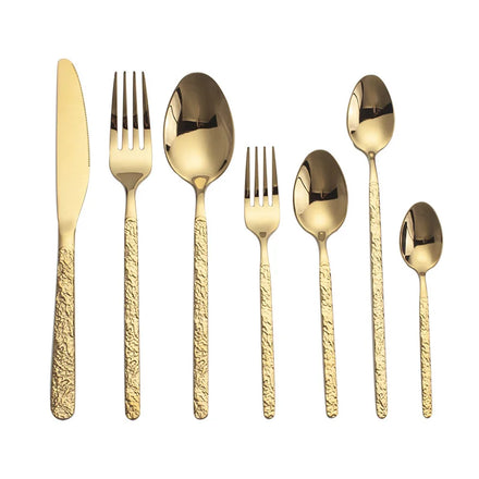 Retro Palace Relief Eco-Friendly Business Gifts Metal Flatware Fork Spoon Knife Stainless Steel #410 Vintage Gold Set