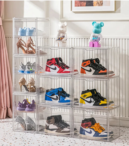Top Selling PET Acrylic Clear Sneaker Organizer Shoe Box Storage Container with Folding Design Eco-Friendly & Multifunction