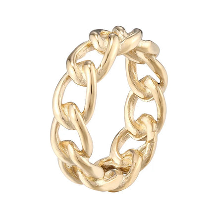 Custom High Quality Stainless Steel Gold Plated Cuban Link Ring for Women