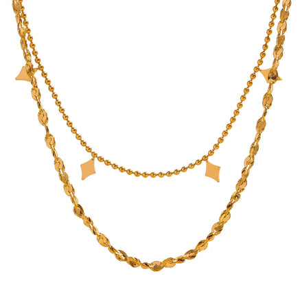 JINYOU 1375 Stylish Layered Chain Stainless Steel Necklace 18K Gold Plated Texture Waterproof Trendy Korean Thin Chain Women