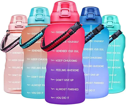 2.2L 64OZ Plastic Water Bottle Large Wide Mouth Leakproof Durable BPA Free Motivational Fitness Sports