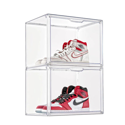 New Design PET Acrylic Eco-Friendly Folding Clear Sneaker Storage Container Transparent Shoes Organizer Footwear Storing Show