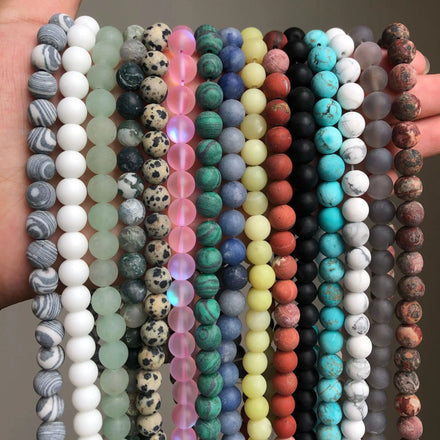 4 6 8 10 12mm Natural Stone Green Aventurine Frosted Loose Beads Amethyst Tiger Eye Loose Beads for Bracelet Diy Accessories