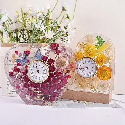 DM625 Heart Shape Table Clock Resin Molds Epoxy Resin Silikonform for Flower Preservation Art Craft DIY Home Decor