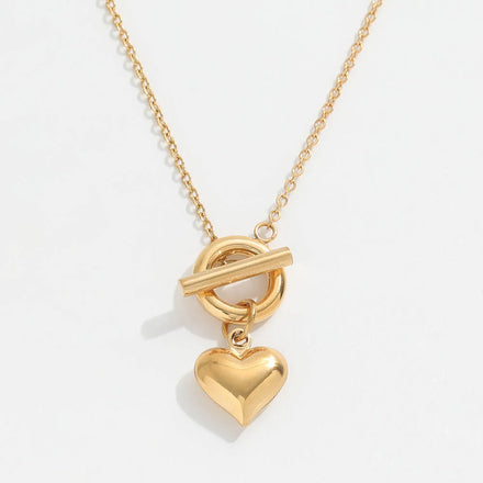 Fenny 18K Gold Plated Retro Personality Love Heart Pendant Toggle Necklace Trendy Stainless Steel Jewelry Wholesale
