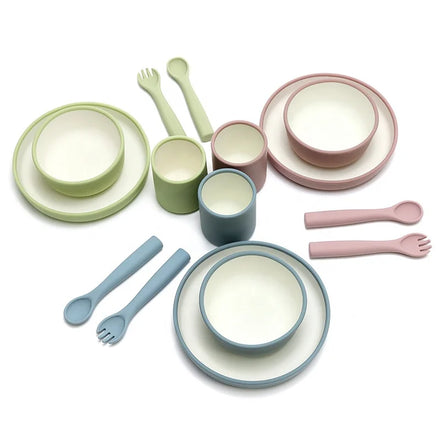 Toddler Snack Food Tableware Dinner Dish Feeding Kids Dining Suction Food Grade Silicone Bicolor Cup Baby Weaning Plate Bowl