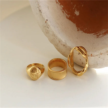 Roman 3 Different Design Stainless Steel Ring Link Chain Round Gold Plated Women Rings Jewelry