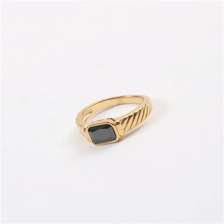 Fashion Korean Style Stainless Steel square Black Stone Zircon Finger Ring Gold Plated Engagement Women Men Rings Jewelry