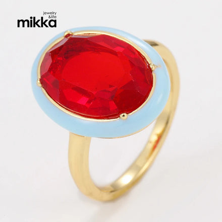 Statement Summer Multi Color Enameled Geometric Gemstone Band Rings Hot Sale Crystal Diamond Heart Oval Shape Rings for Girls