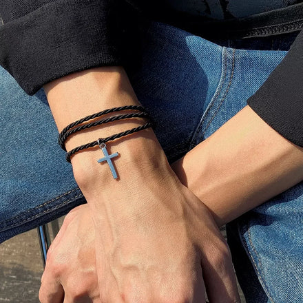 SHIXIN Fashion Bracelet Jewelry Multi-layer Woven Cross Bracelet for Men Personality Black Bracelets Ethnic Style Accessories