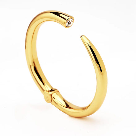 Clear Zircon Inlaid Gold-Plated Brass Simple Plain Cuff Bracelets Minimalist Hinge Open Bangles Fashionable Pulseiras Jewelry