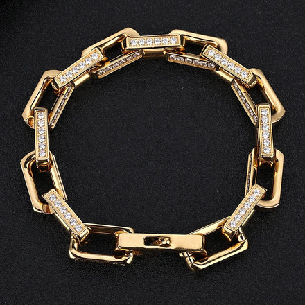 VEROMCA Stainless Steel CNC Diamond Bamboo18k Gold Plated Hip Hop Titanium Chain Bracelet