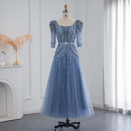 Jancember LSCZ28 Blue Elegant As Floor Formal Party Lace Gowns Evening Dress