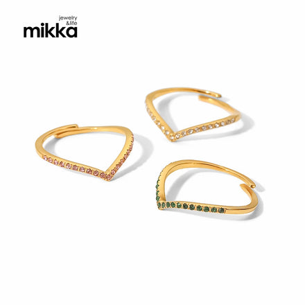 Ins Fashion Jewelry 18K Gold Plated Thin Color CZ Open Finger Ring Geometric Stainless Steel CZ Zircon Ring for Girls