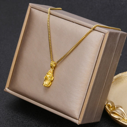 Wealth and Good Luck Pixiu Necklace for Women Gold Color Stainless Steel Chain Necklace Lucky Jewelry Gift
