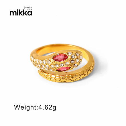Unique 18K Gold Plated Cz Ring Jewelry Elegant Stainless Steel Snake Cubic Zirconia Stackable Jewellery Rings for Woman