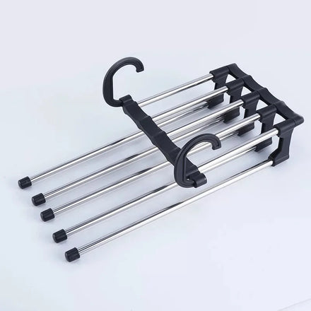 Space Saving Stainless Steel 5-Layer Foldable Wardrobe Pants Hanger Rack with Eco-friendly Design