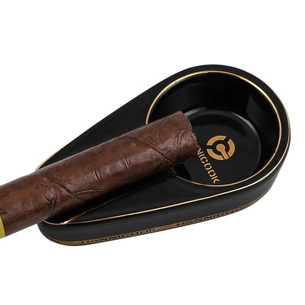 HANNICOOK High-End Custom Ceramic Single Slot Cigar Ashtray Black Outdoor Office Use