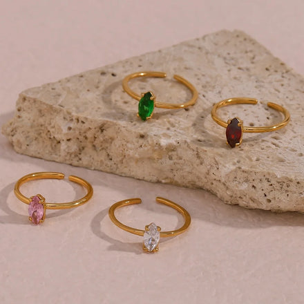 Minimalist Colorful Shining Zircon Adjustable Rings Gold Plated Stainless Steel Rings Women Jewelry
