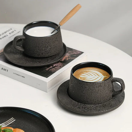 Japanese Retro Creative Ceramic Coffee Cup Set Microwave and Dishwasher Safe Porcelain Cappuccino & Latte Mugs Vintage Design