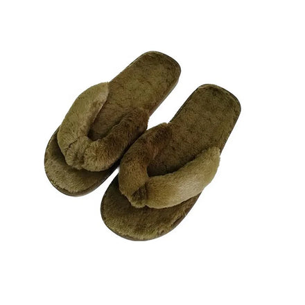 Winter Warm Indoor Flip Flops Fashion Soft Winter Warm Comfy Lamb Fur Fuzzy House Indoor Outdoor Flip Flops for Women Men