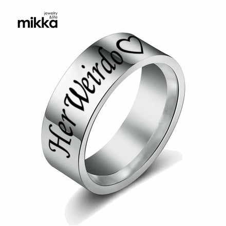 His Weirdo Love and Hers Crazy Love Couple Rings Stainless Steel Ring Wedding Engagement Ring for Women Men