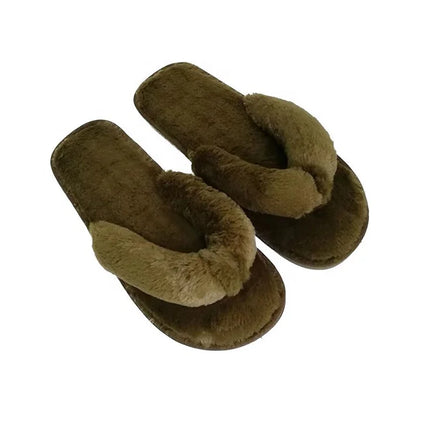 2022 Winter Women Furry Flip Flops Soft Plush Cross Faux Fur Shoes Indoor Ladies Platform Open Toe Fluffy House