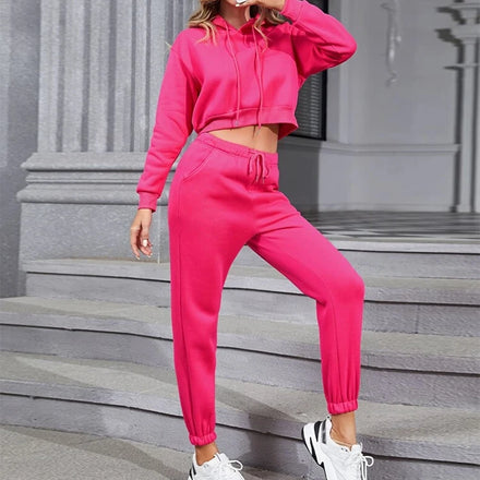 Custom Cropped Hoodie and Pants Set Women Joggers Suits Fuchsia Tracksuit Sweat Suits Two Piece Jogger Set Women