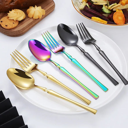 Best Selling Thin Rainbow Small Waist Cutlery Set Western Steak Stainless Steel Flatware Knife Fork Spoon 4 Pcs Set