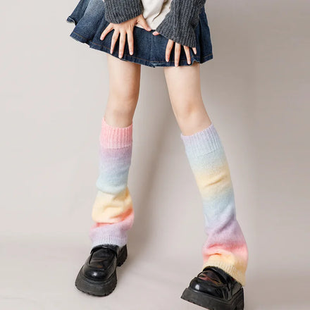 Fall Winter Gradient Rainbow Women Y2k Leg Warmers Harajuku Gothic Style Warm Knit Leg Warmers