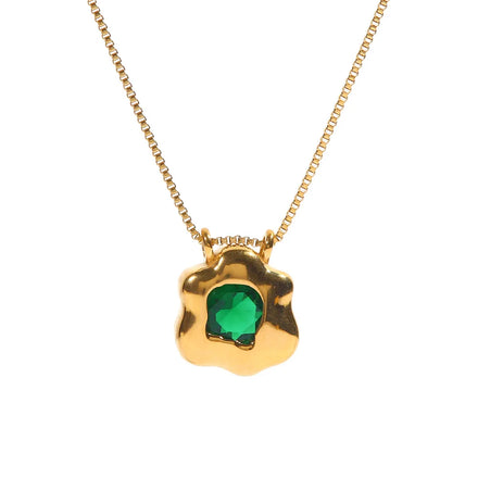 Wholesale French Style Vintage Flower Pendant Necklace 18K PVD Gold Plated Fashion Jewelry New Zircon Stainless Steel Necklace