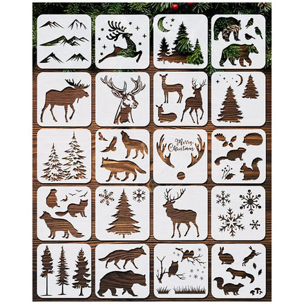 20pcs Christmas Wildlife Stencil Reusable Animal Stencils for Painting on Wood Wall DIY Home Decor