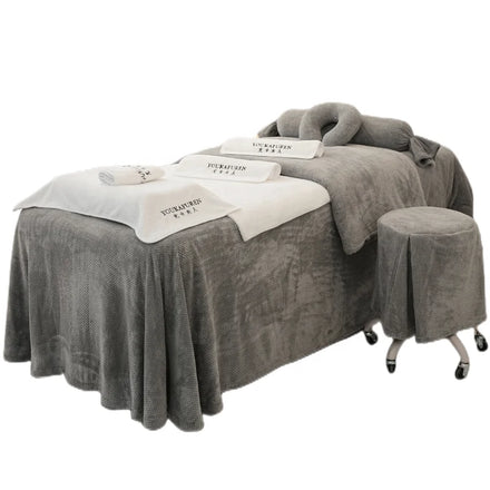 Dark Gray Winter Velvet Bedding Sheet Set Super Soft Skin-friendly Massage Table Cover Set 4pcs for Beauty Salon