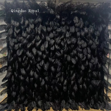 Hot Sale Wedding Black Real Ostrich Feather Backdrop Fabric Backdrop Feather Wall for Party Decoration Fabric Curtain Wall