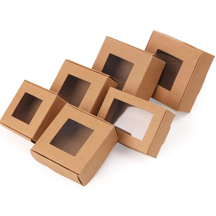 Wholesale Recycled Brown Kraft Paper Small Empty Soap Box Packaging With PVC Window Gift Paper Box