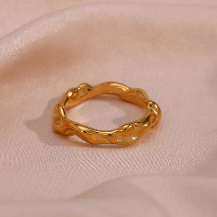 Guarantee Dreamshow Minimalist Irregular Wave Shape Ring 18K Gold Plated Stainless Steel Rings Women Jewelry
